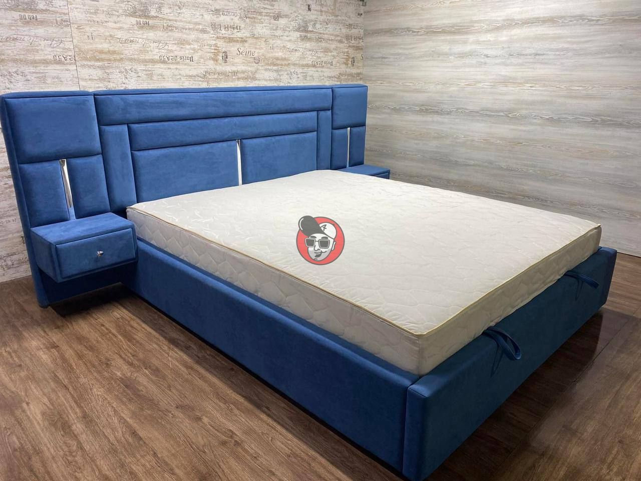 Мʼяке ліжко з тумбами підвісними і підйомним механізмом